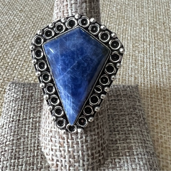New Blue Sodalite Gemstone Crystal Sterling Silver Overlay Ring Size 8 - Picture 2 of 9